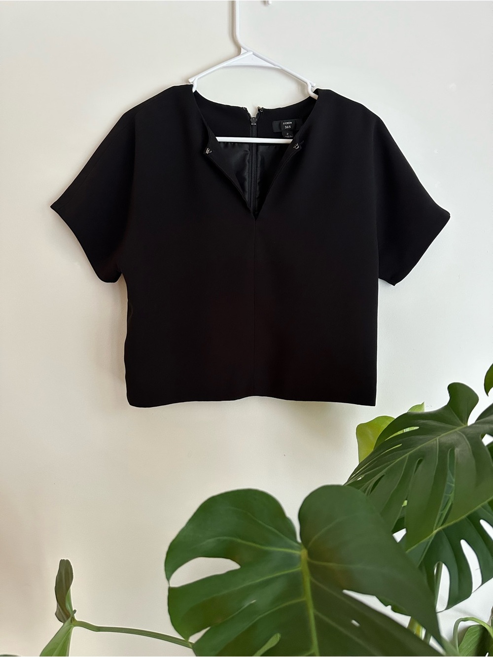 J. Crew Black Short-Sleeve Boxy Cropped Top